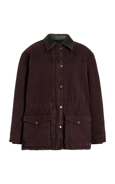 Prada Leather-trimmed Denim Utility Jacket In Burgundy