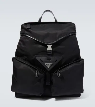 Prada Rucksack Aus Re-nylon Und Leder In Schwarz