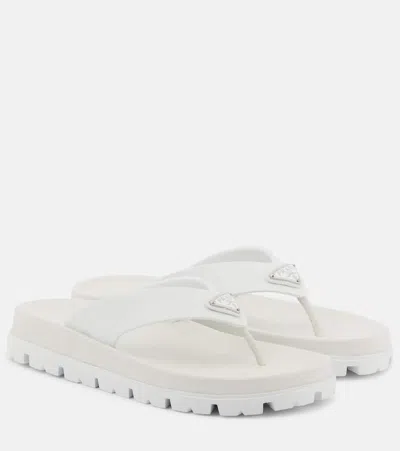 PRADA LEATHER-TRIMMED THONG SANDALS