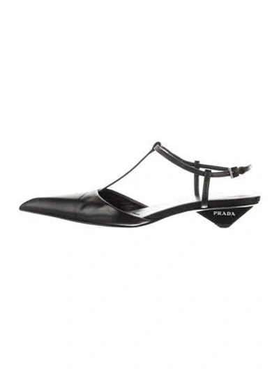 Pre-owned Prada Leather T-strap Pumps In Black