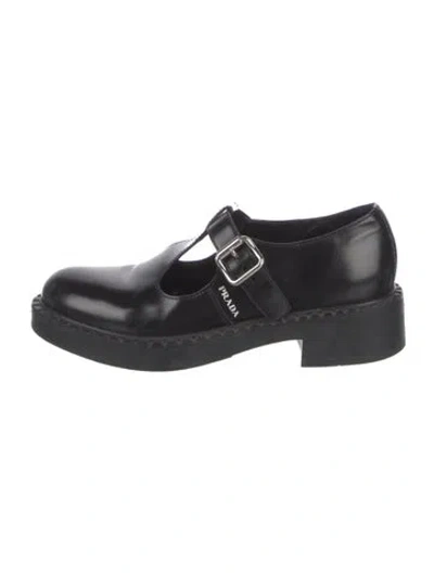 Pre-owned Prada Leather T-strap Pumps In Black
