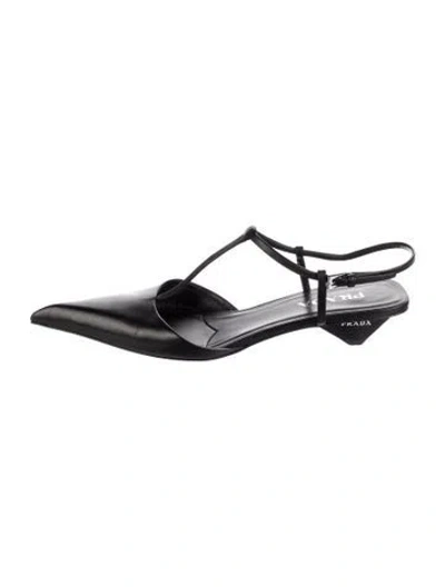 Pre-owned Prada Leather T-strap Pumps In Black