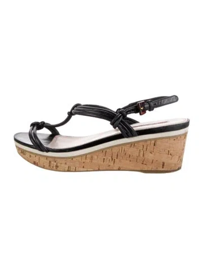 Pre-owned Prada Leather T-strap Sandals In Black