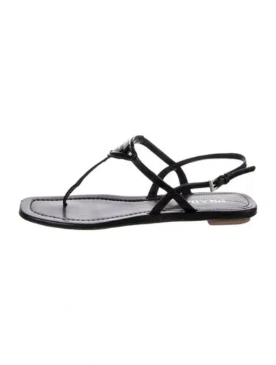 Pre-owned Prada Leather T-strap Sandals In Black