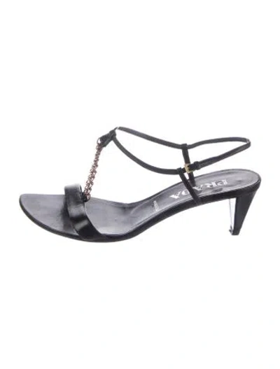 Pre-owned Prada Leather T-strap Sandals In Black