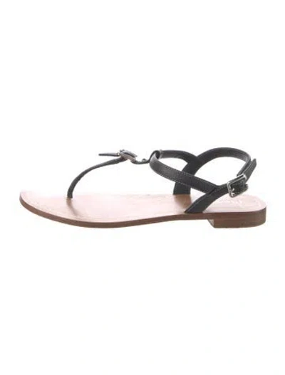 Pre-owned Prada Leather T-strap Sandals In Black
