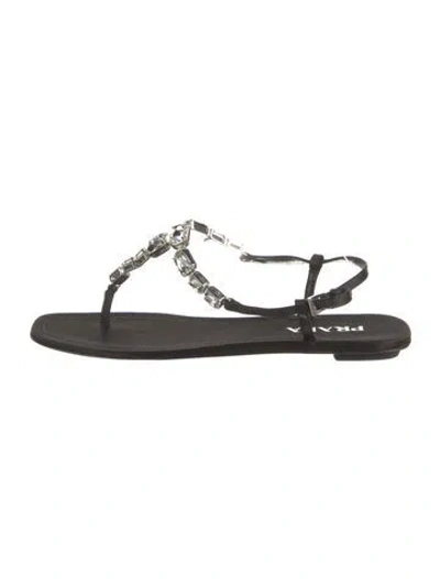 Pre-owned Prada Leather T-strap Sandals In Gray