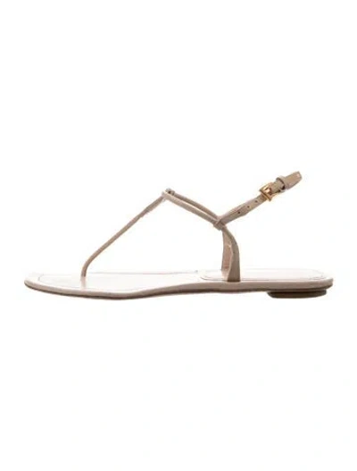 Pre-owned Prada Leather T-strap Sandals In Neutral
