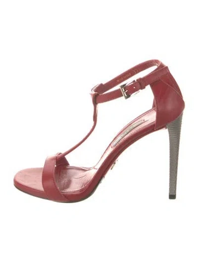 Pre-owned Prada Leather T-strap Sandals In Red