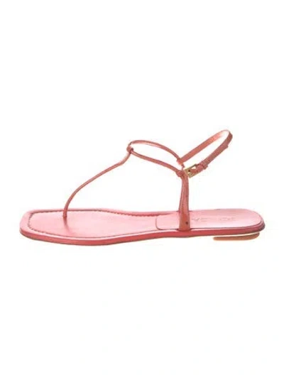 Pre-owned Prada Leather T-strap Sandals In Red