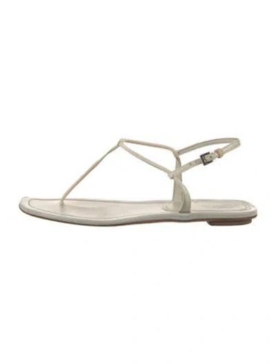 Pre-owned Prada Leather T-strap Sandals In White