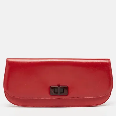 Prada Leather Turnlock Flap Clutch In Red
