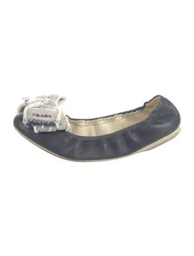 Pre-owned Prada Leather Tweed Pattern Ballet Flats In Blue