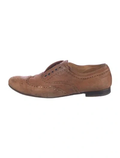 Pre-owned Prada Leather Tweed Pattern Oxfords In Black/brown