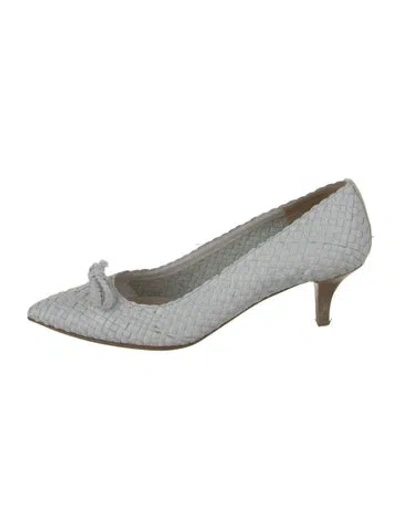 Pre-owned Prada Leather Tweed Pattern Pumps In White