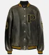 Prada Leather Bomber Jacket With Patch In Black