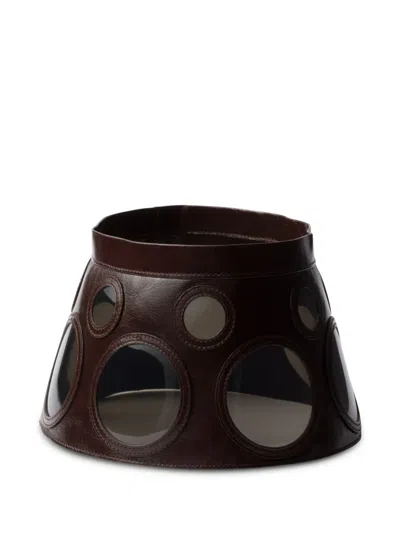 Prada Leather Visor In Dark Brown