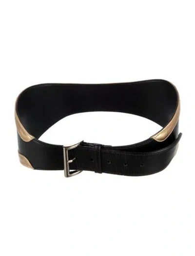 Pre-owned Prada Leather Waist Belt In Black/gold