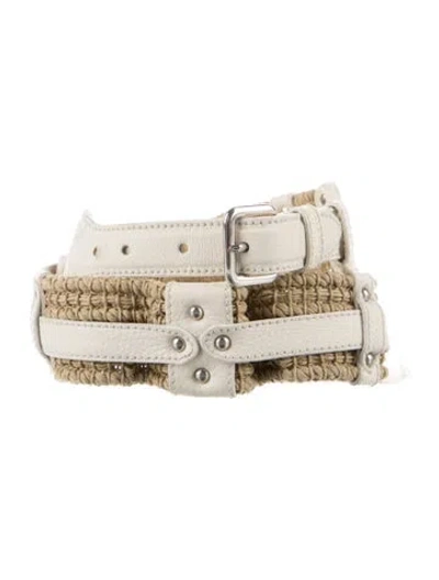 Pre-owned Prada Leather Waist Belt In Brown/white