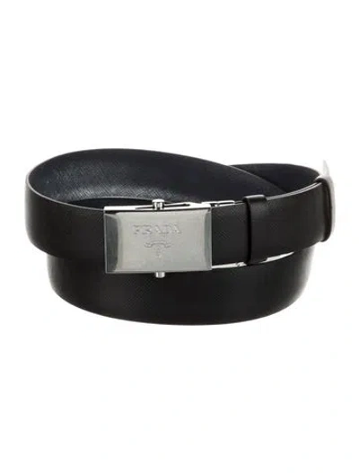 Pre-owned Prada Leather Waist Belt W/ Tags In Black