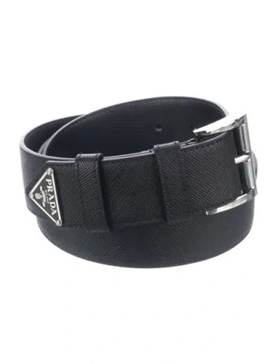 Pre-owned Prada Leather Waist Belt W/ Tags In Black