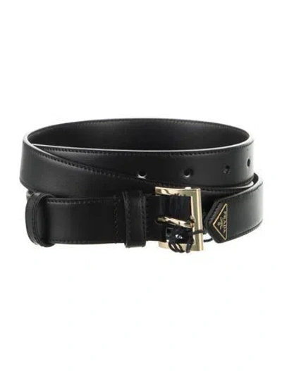 Pre-owned Prada Leather Waist Belt W/ Tags In Black