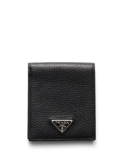 Prada Men Grained Leather Bi-fold Wallet In Black