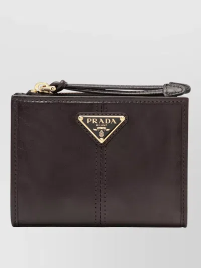 Prada Leather Wallet And Cardholder Wrist Strap In Brown