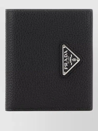 Prada Leather Wallet Bi Fold Design Texture In Black