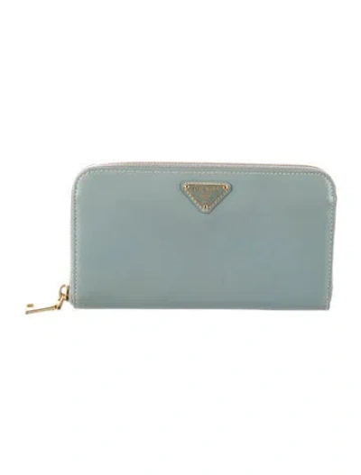 Pre-owned Prada Leather Wallet In Blue