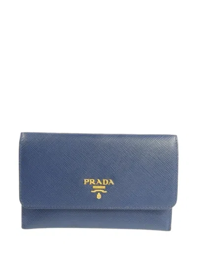 Pre-owned Prada Leather Wallet In Blue