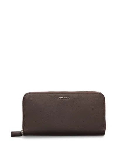 Prada Leather Wallet In Braun