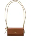 Prada Flap Leather Wallet On Rope Strap In Brown