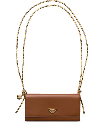 Prada Flap Leather Wallet On Rope Strap In F0046 Cognac