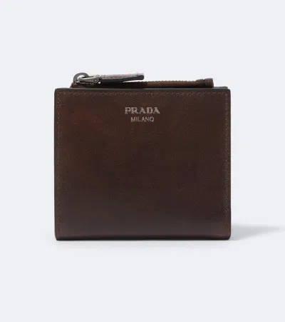 Prada Leather Wallet In Brown