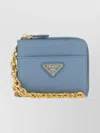 Prada Leather Wallet Featuring Gold-tone Chain In Blue