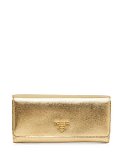Pre-owned Prada Leather Wallet In Gold