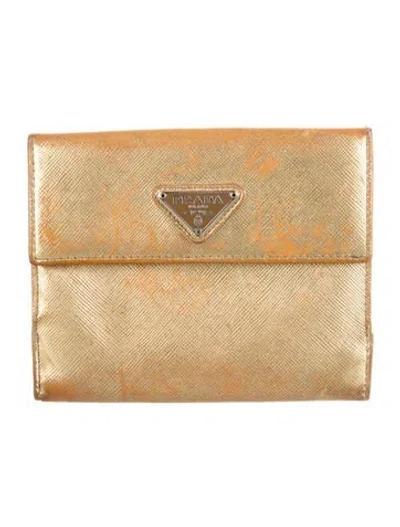 Pre-owned Prada Leather Wallet In Gold