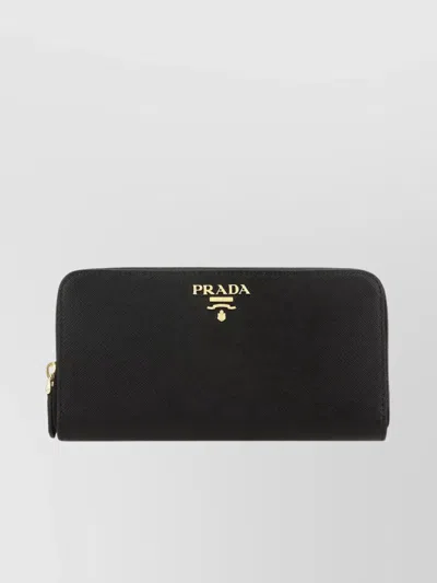 Prada Leather Wallet Gold-tone Hardware In Black