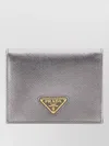 Prada Leather Wallet Metallic Finish Textured Design In Gray