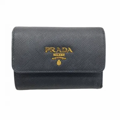 Pre-owned Prada Leather Wallet (tri-fold) () In Black