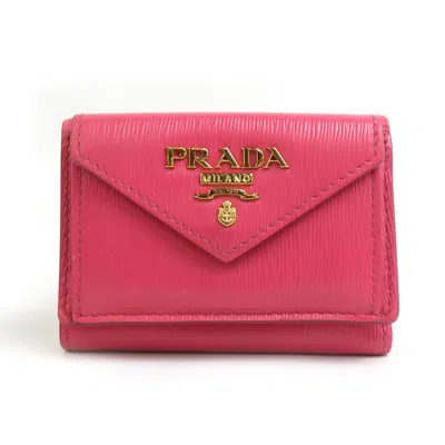 Pre-owned Prada Leather Wallet (tri-fold) () In Pink
