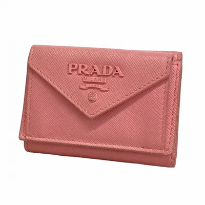 Pre-owned Prada Leather Wallet (tri-fold) () In Pink
