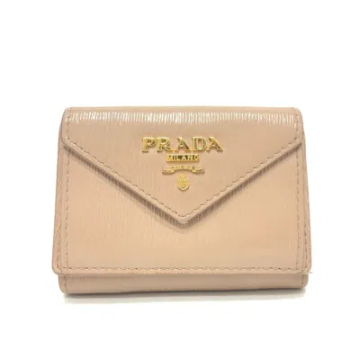 Pre-owned Prada Leather Wallet (tri-fold) () In Sand