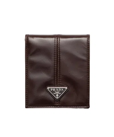 Prada Leather Wallet With Coin Purse In Brown