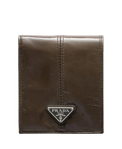 Prada Leather Wallet With Coin Purse In Brown