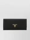Prada Leather Wallet With Foldover Top And Zip Pocket
