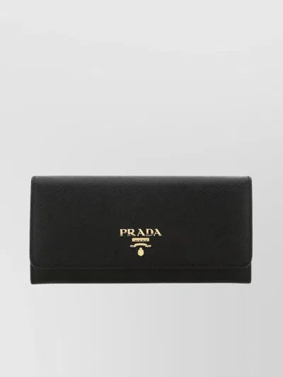 Prada Leather Wallet With Foldover Top And Zip Pocket