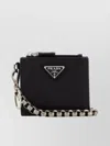 Prada Leather Wallet With Keyring Attachment And Metal Chain