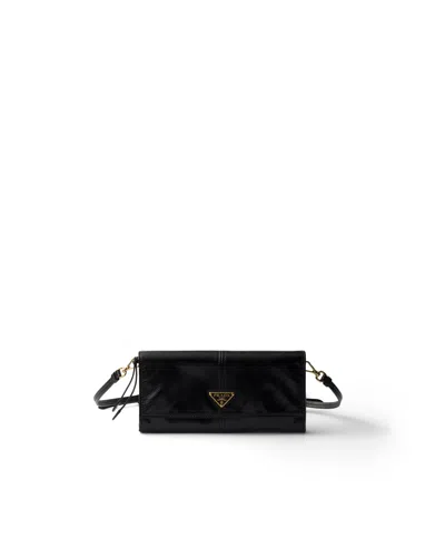 Prada Brieftasche Aus Leder Mit Schulterriemen In Black